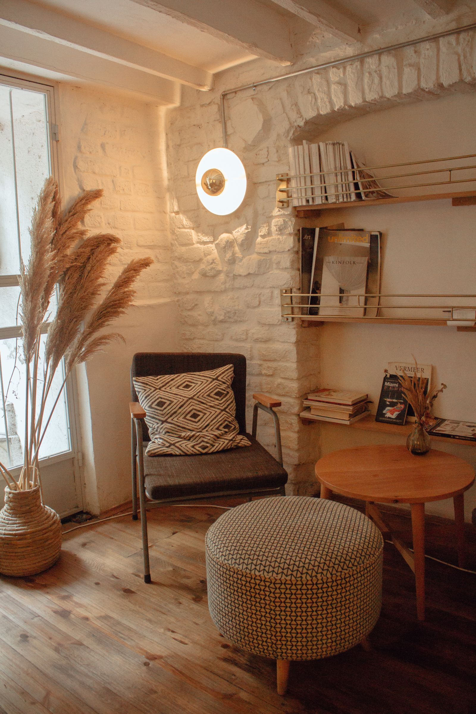Upholstered armchair in a quiet reading corner